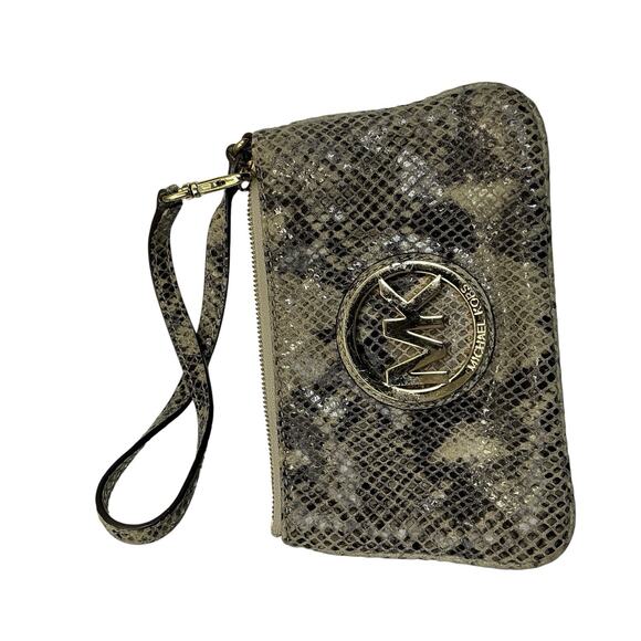 Michael Kors Leather Wristlet with Snake Skin Print - Picture 10 of 11